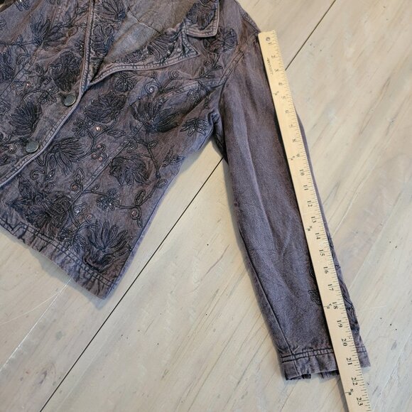 COLDWATER CREEK Jacket Brown Sz 4P Petite Floral Embroidered Beaded Denim Blazer - Picture 10 of 16